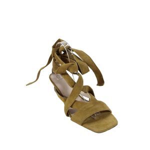 Zara Basic Womens Suede Bubble Heel Detail Calf Tie Heels Beige Size 9